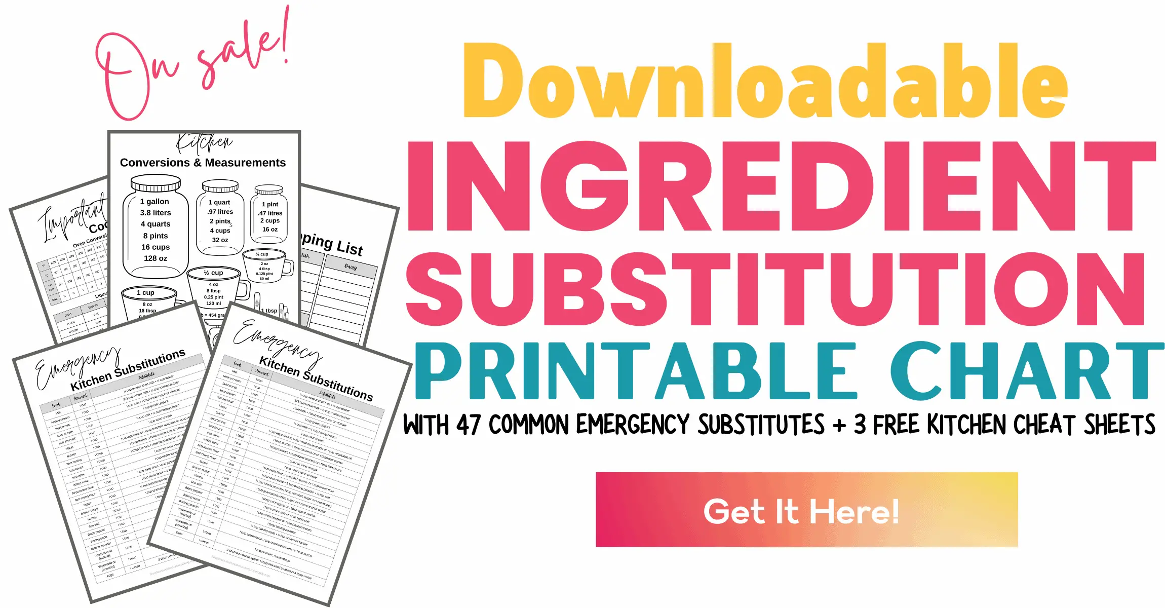 Ingredient substitute printable chart banner