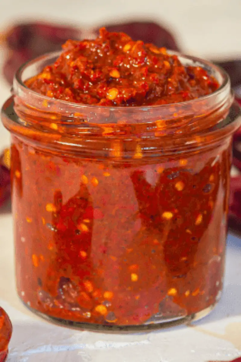 Homemade chili garlic sauce with red chiles